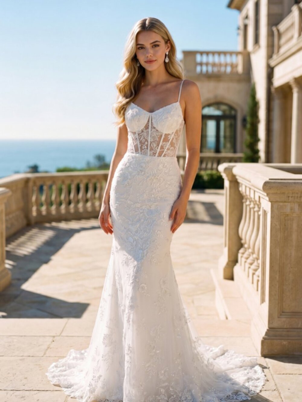 NEW WHITE Lace Spaghetti Strap Wedding Dress Floor Length JT2479AW